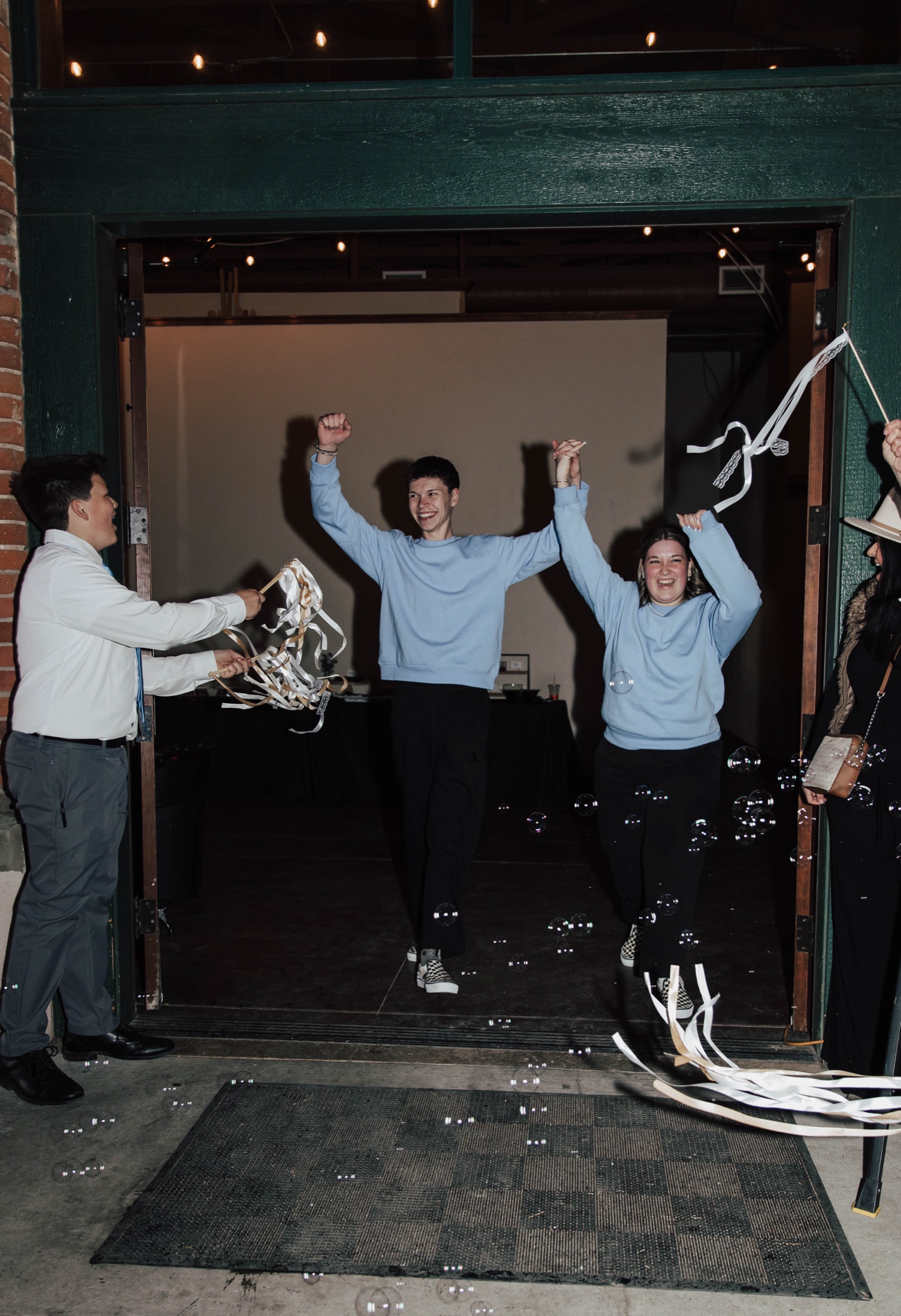 Streamers and bubbles at the reception send-off